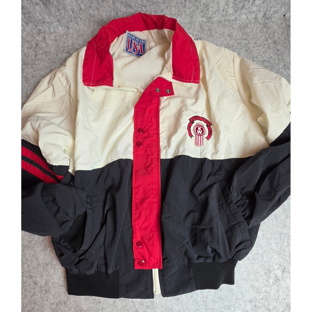 Vintage Kenworth Windbreaker Jacket Mens XL Made in USA 90s Colorblock Retro Red